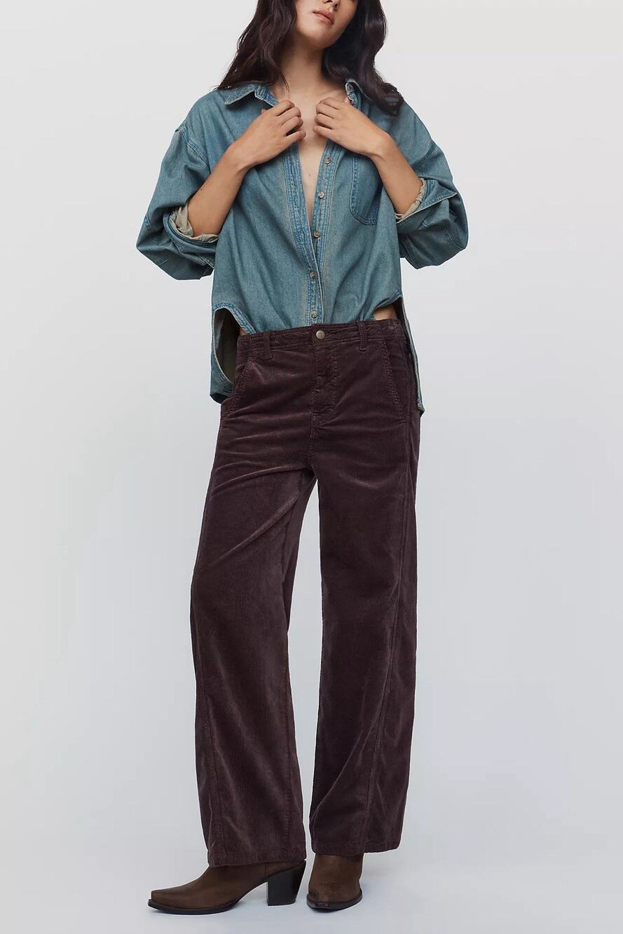 Pilcro Anthropologie Women's 29 Brown Corduroy Wanderer Mid-Rise Utility Barrel